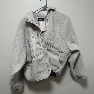 Zenana Sherpa Fleece Jacket Size Small Gray Cozy Snap Front Cropped Coat